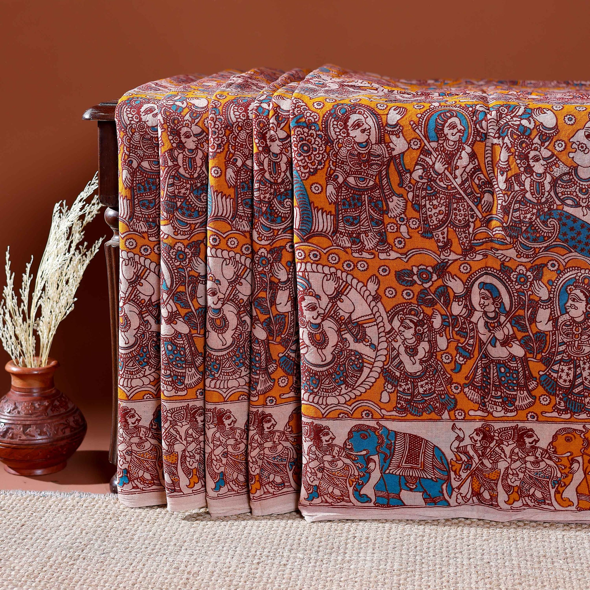 Traditional Handloom Kalamkari Cotton Saree with Intricate Floral and Avian Motifs - Multi