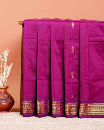 Handloom Kalyani Cotton Saree with Traditional Zari Border and Buttas - Purple
