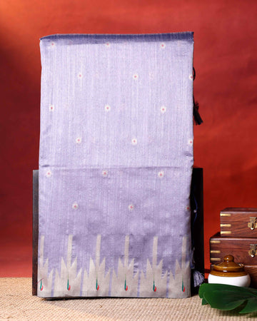 Traditional Paithani Inspired Raw Silk Saree with Butti Motifs and Elegant Temple Inspired Border -  Lavender