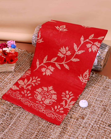 All-Over Floral Printed Voile Saree with Intricate Contrast Border – Red