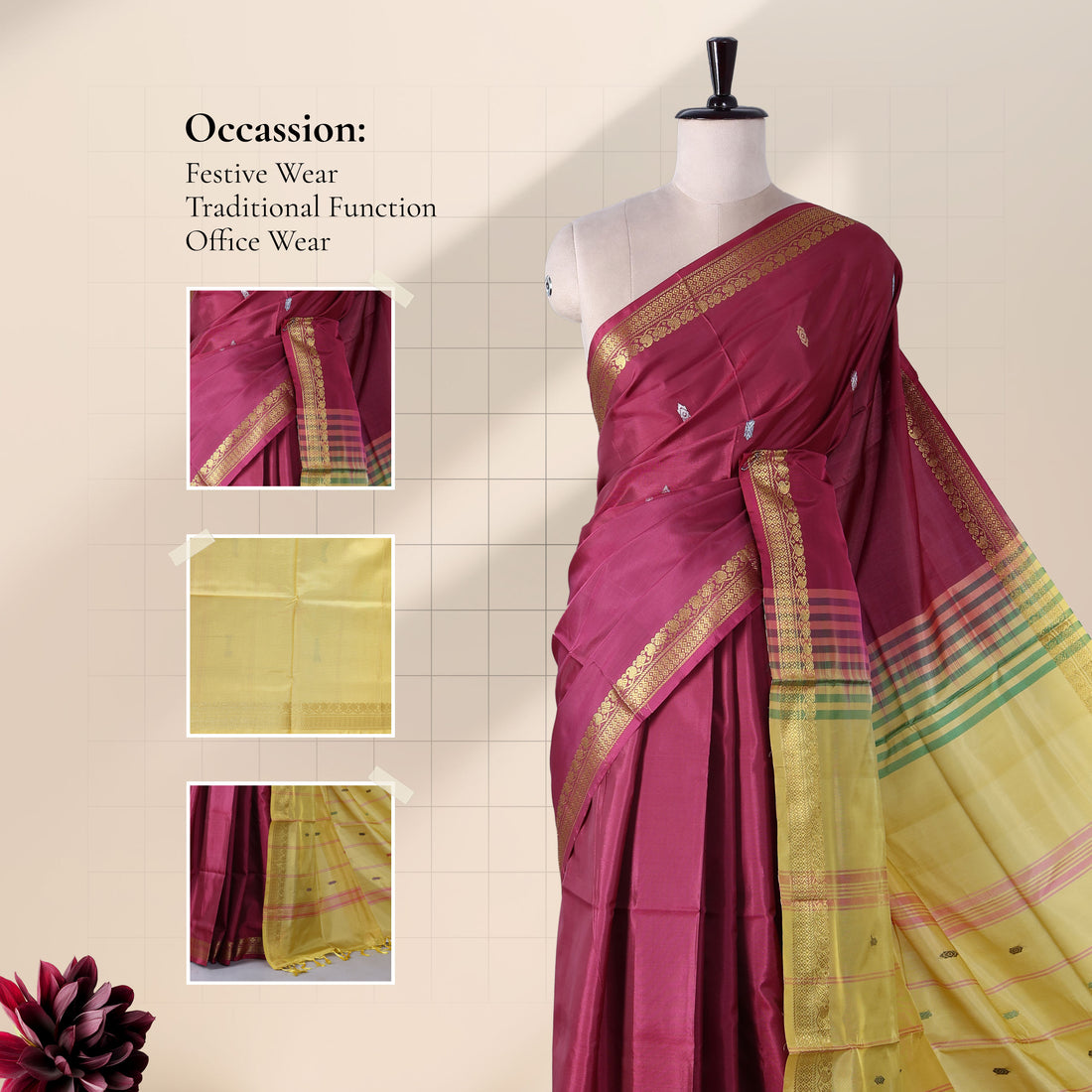 Banana Pith Semi Silk Saree for Women | Wedding & Festive occasion | Jeyachandran - Full View