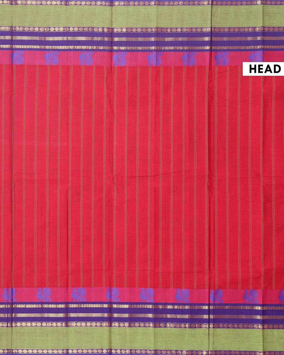 Traditional Chettinad Cotton Handloom Saree with Zari Border and Traditional Motifs -  Red