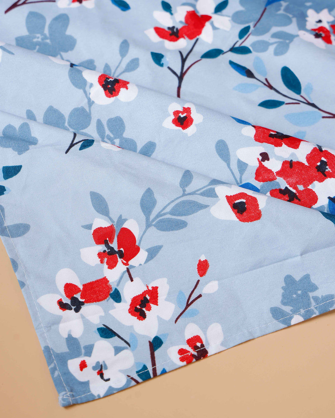 Floral Fantasy Double Bed Cover With Pillow Cover - Blue
