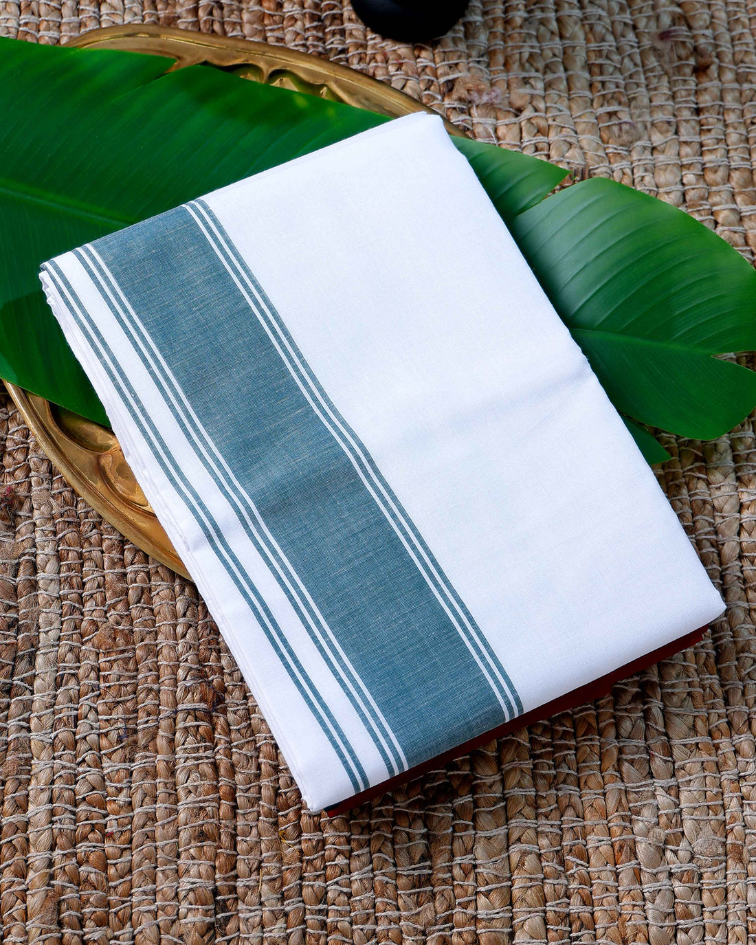 Men’s Cotton Dhoti with Multi Colour Border - White