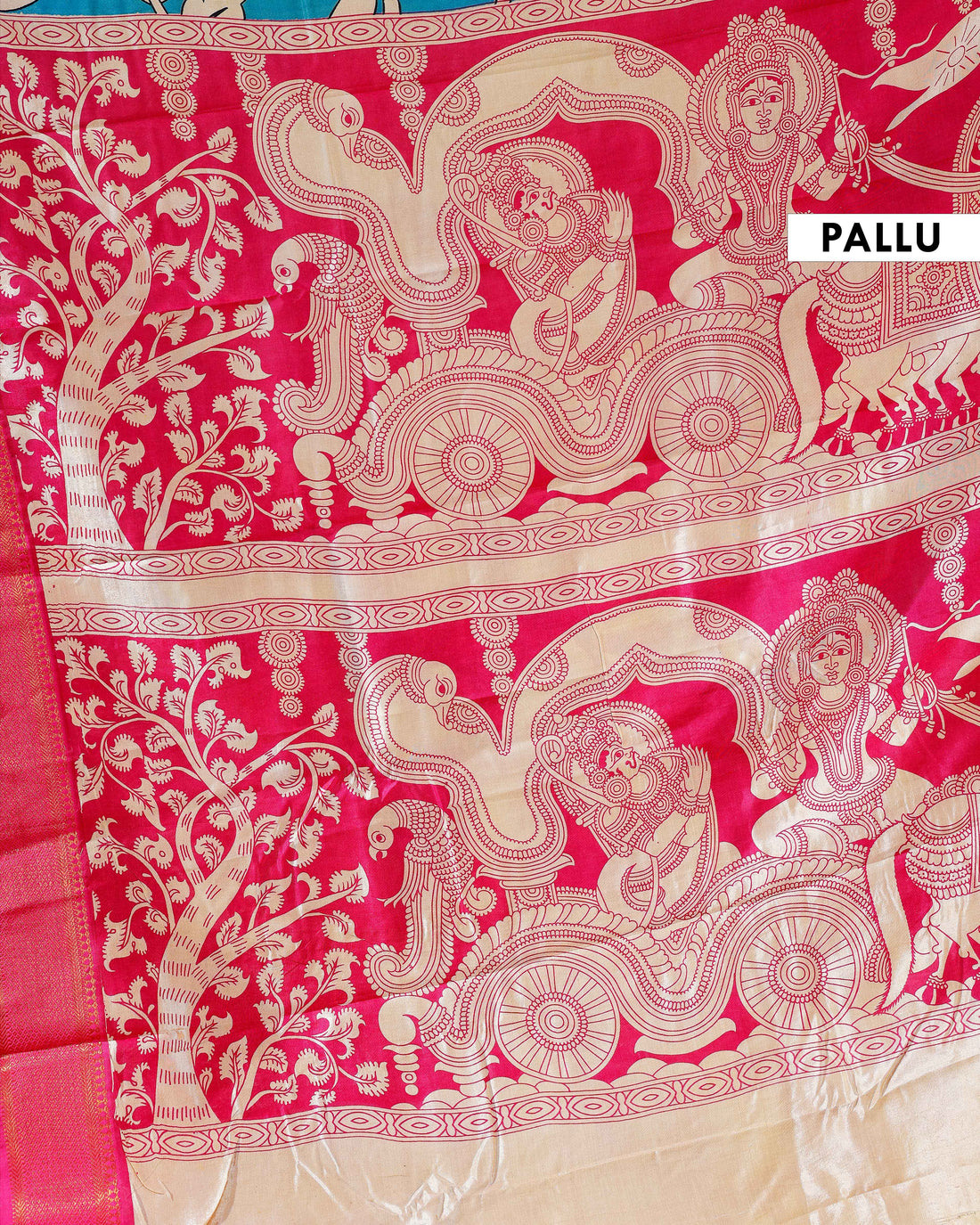 Elegant Mangalagiri Semi Silk Saree with Intricate Floral Motifs and Contrast Border - Blue