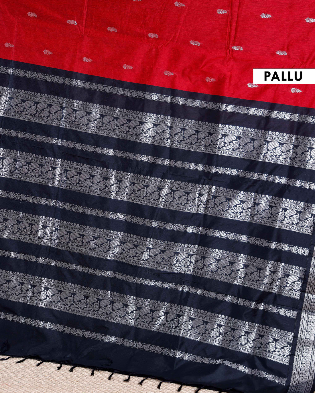 Handloom Kalyani Cotton Saree with Traditional Zari Border and Buttas - Red