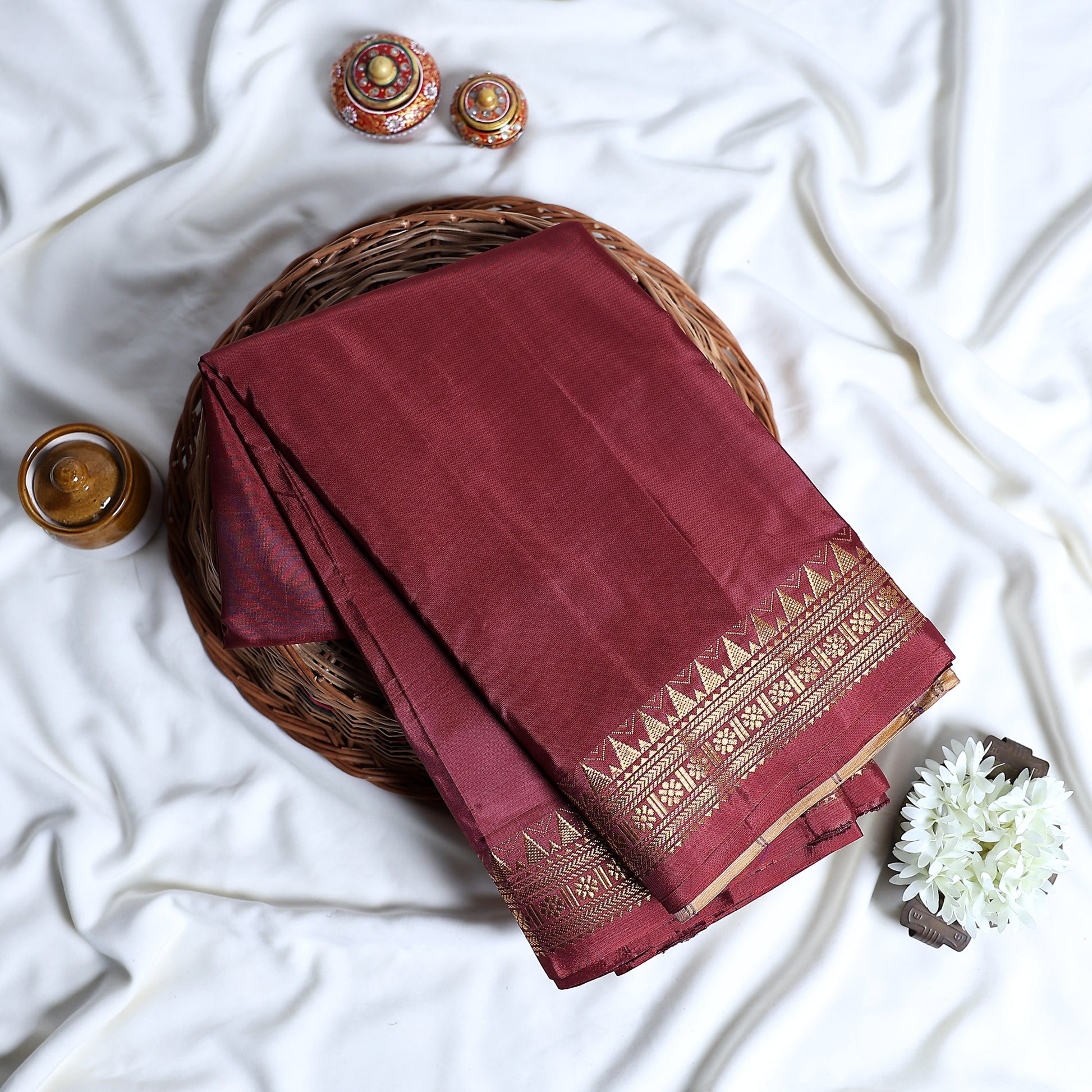 Banana Pith Saree With Elegant Gold Zari Border