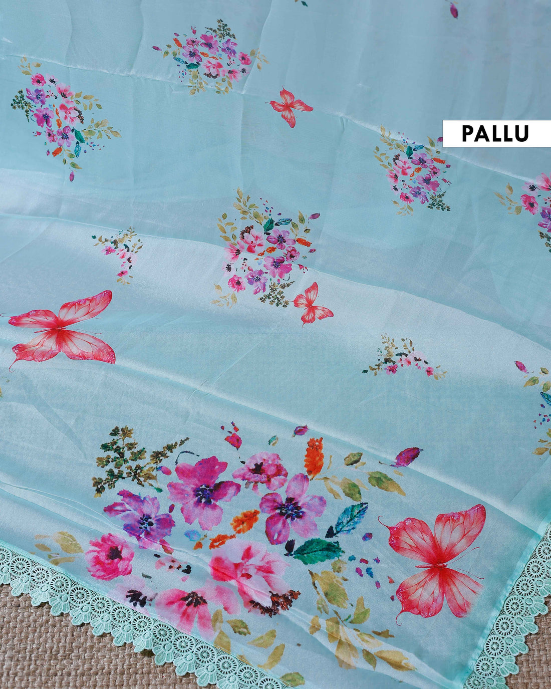 Elegant Georgette Saree with Delicate Floral Prints and Intricate Lace Border  - Green