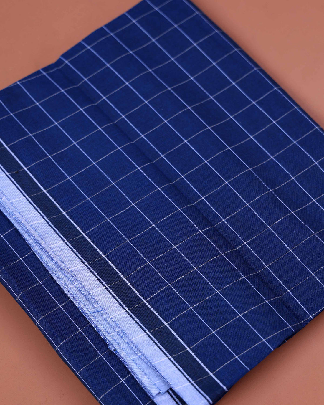 Nandu Brand Men's Premium Cotton Checked 2.20 Meter Stitched Lungi - Blue