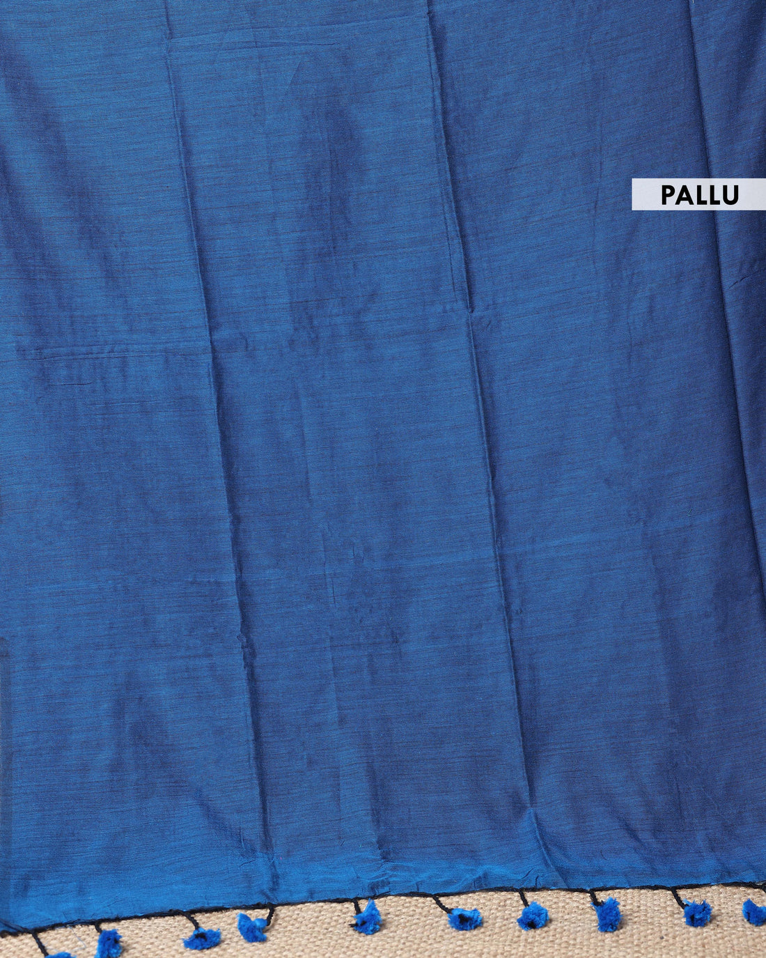 Handwoven Khadi Cotton Saree with Contrast Printed Blouse and Tassel Accents - Blue