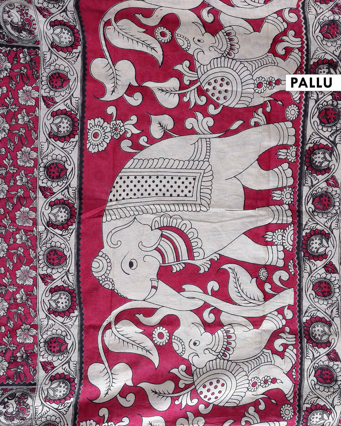 Traditional Kalamkari Cotton Saree with Intricate Floral & Avian Motifs - Red