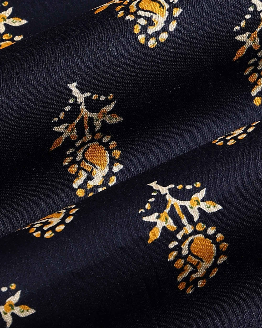Women’s Handloom Cotton 1 Meter Blouse Material with Traditional Floral Block Print Motifs - Navy Blue