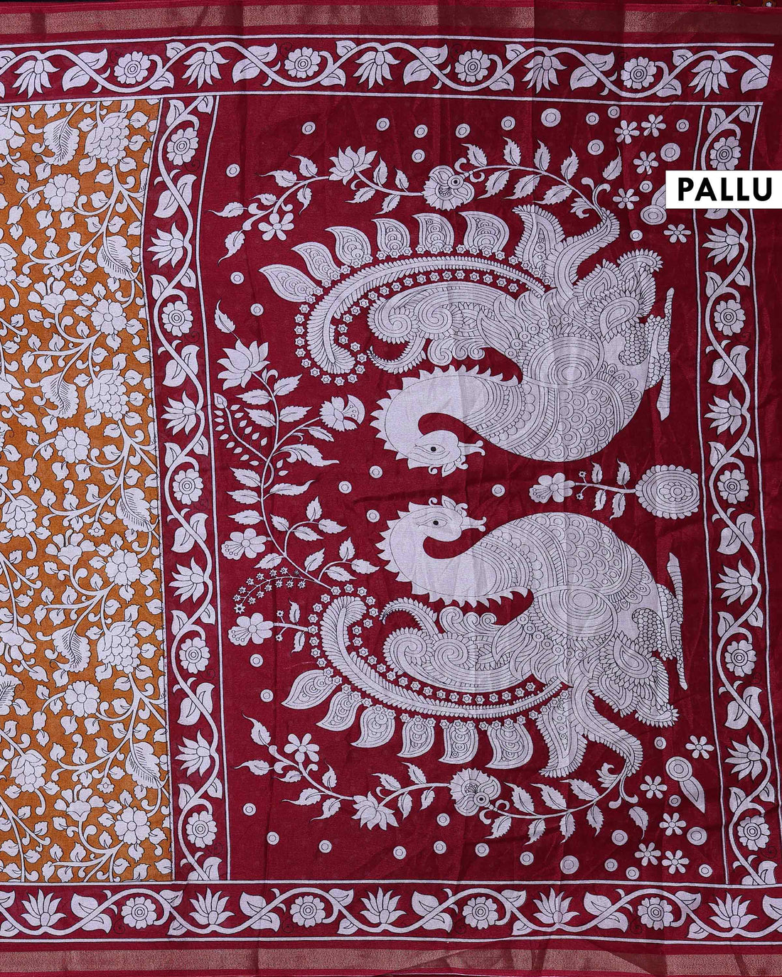 Elegant Semi Chanderi Saree with Traditional Floral & Bird Motifs and Contrast Woven Border - Yellow