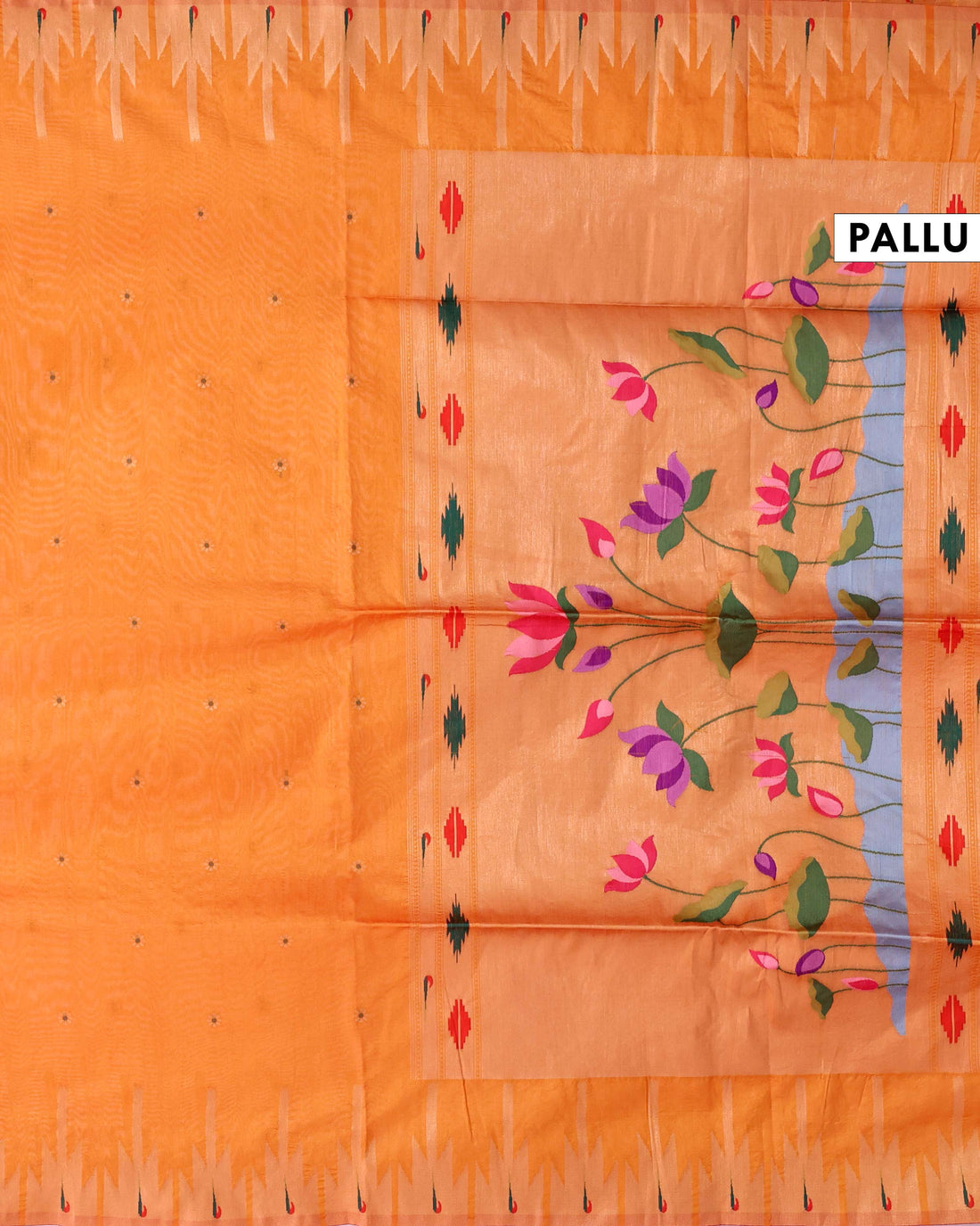 Traditional Paithani Inspired Raw Silk Saree with Butti Motifs and Elegant Temple Inspired Border -  Orange