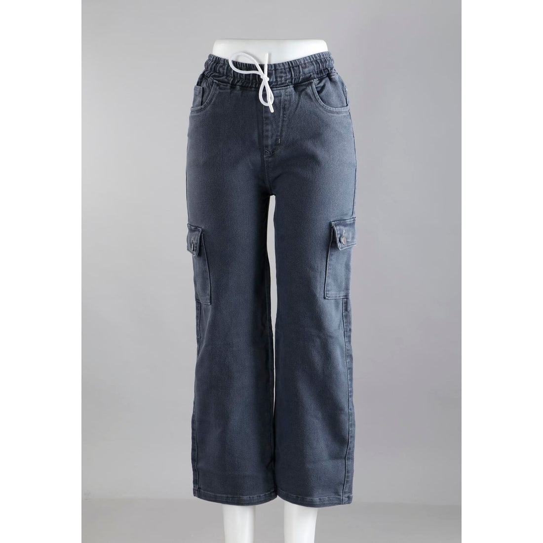 Women Grey Mom Fit Cargo Jeans

