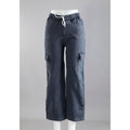 Women Grey Mom Fit Cargo Jeans
