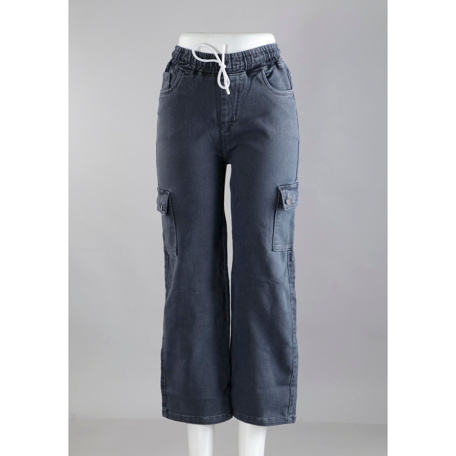 Women Grey Mom Fit Cargo Jeans
