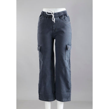 Women Grey Mom Fit Cargo Jeans
