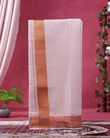 Men’s Classic Handloom Cotton Dhoti (9×5 Meter) with Traditional Copper Border - Off White