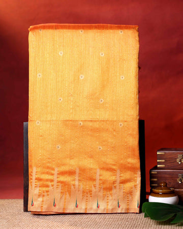 Traditional Paithani Inspired Raw Silk Saree with Butti Motifs and Elegant Temple Inspired Border -  Orange