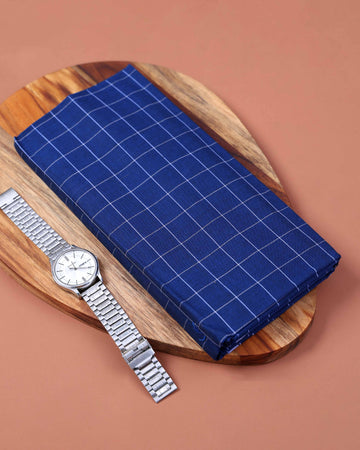 Nandu Brand Men's Premium Cotton Checked 2.20 Meter Stitched Lungi - Blue