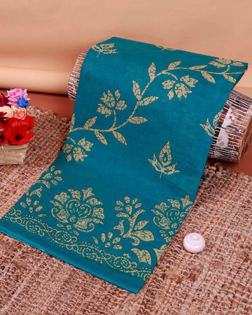 All-Over Floral Printed Voile Saree with Intricate Contrast Border – Teal