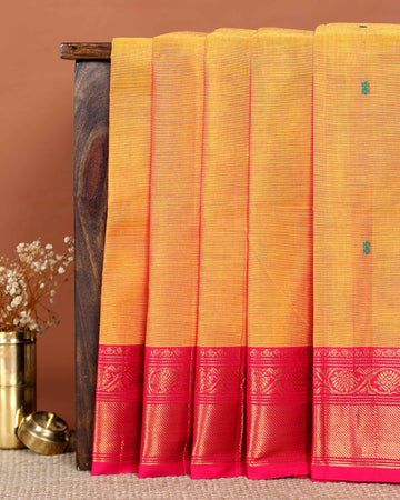 Traditional Handloom Chettinad Cotton Saree with Zari Woven Temple Border and Elegant Butta Motifs - Orange