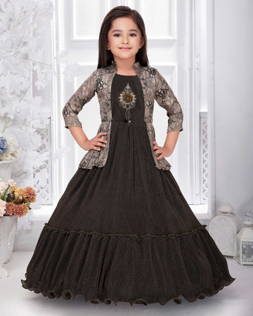 Multi Color Scheme With Striped And Floral Pattern Work Frock