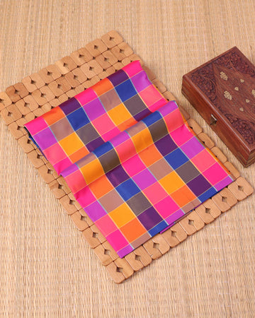 Traditional Checked Pattern 1 Meter Soft Semi Silk Women's Blouse Material – Multi