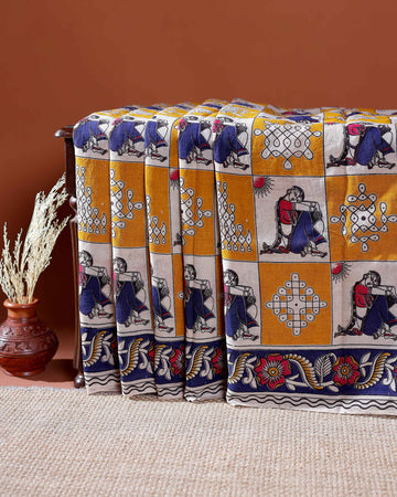 Traditional Handloom Kalamkari Cotton Saree with Intricate Floral and Avian Motifs - Multi
