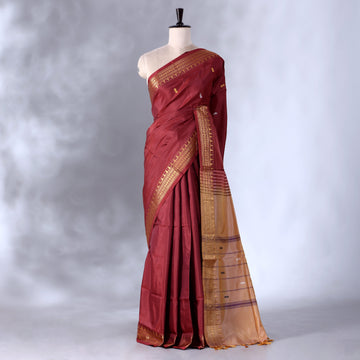 Light Red Banana Pith Semi Silk Saree for Women | Wedding & Festive occasion | Jeyachandran - Full View