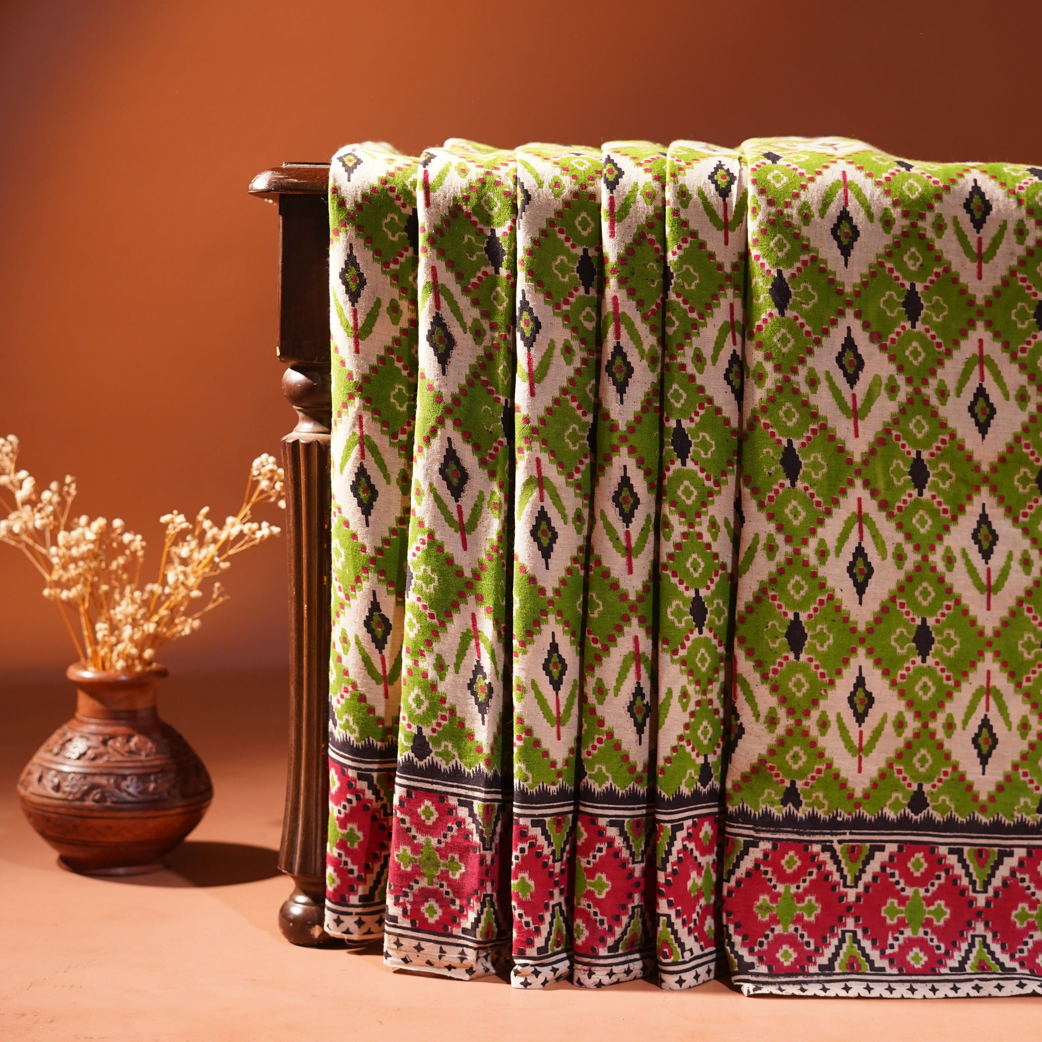 Cotton Kalamkari Printed Saree - Green