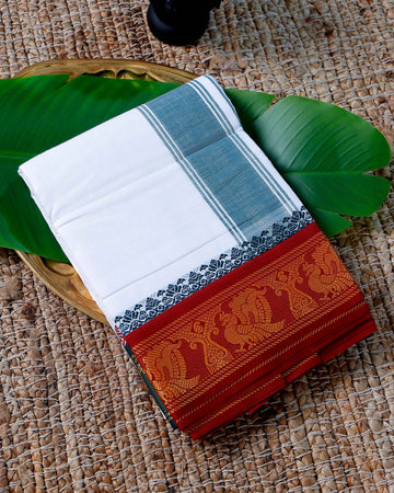Men’s Cotton Dhoti with Multi Colour Border - White