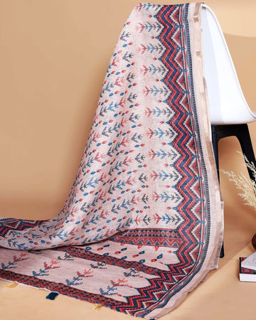 Ethnic Sandal Linen saree with Multi-color Paisley and Floral Design