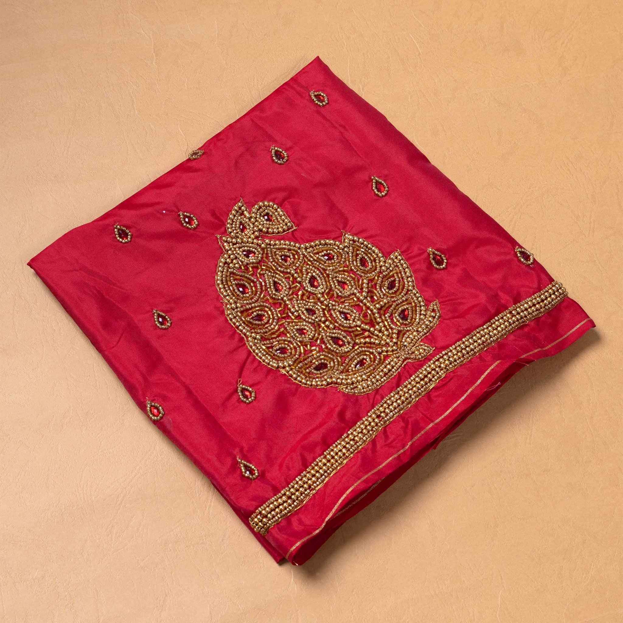 Red Embroidered Unstitched Blouse Material