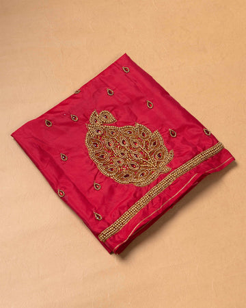 Red Embroidered Unstitched Blouse Material
