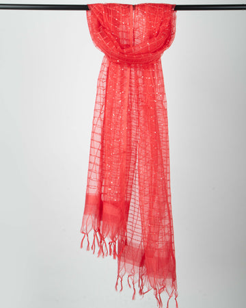 Peach Colour Embroidered Stole