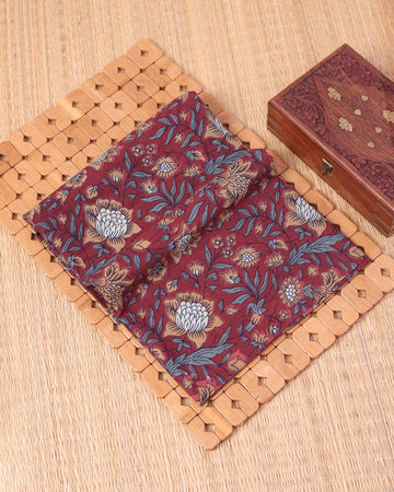 Elegant Women’s Botanical Floral Design 1 Meter Blouse Material - Maroon