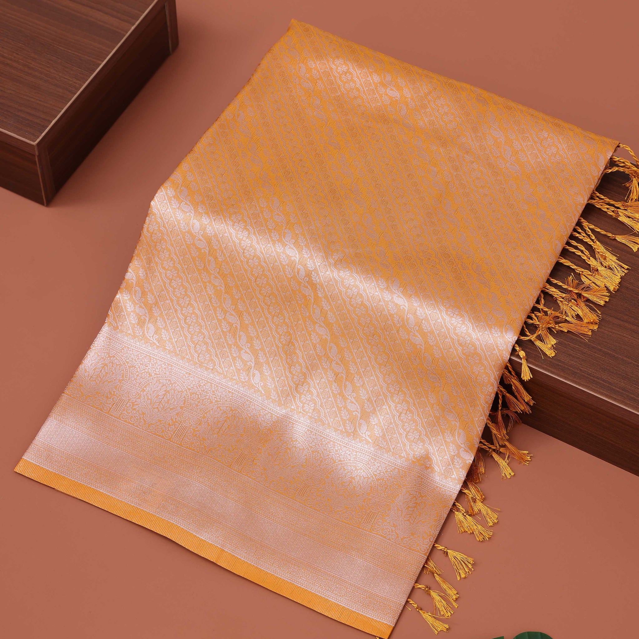 Ethnic Solid Tissue Saree - Yellow