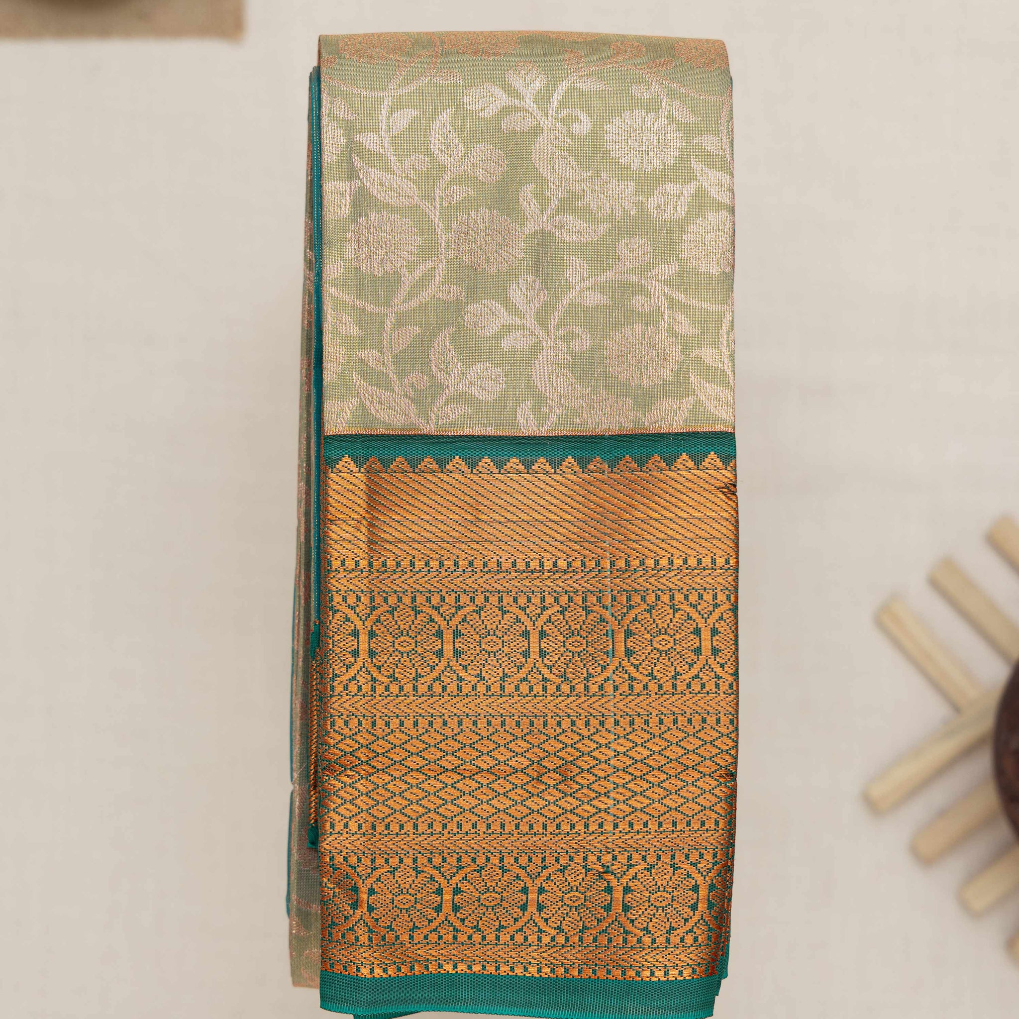 Green Printed Kanchipuram Tissue Saree