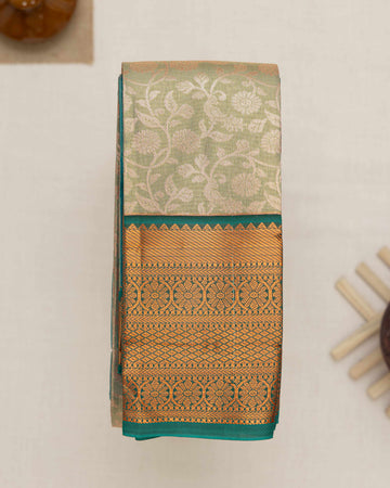 Green Printed Kanchipuram Tissue Saree