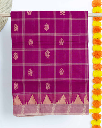Magenta Checked Design Venkatagiri Cotton Saree