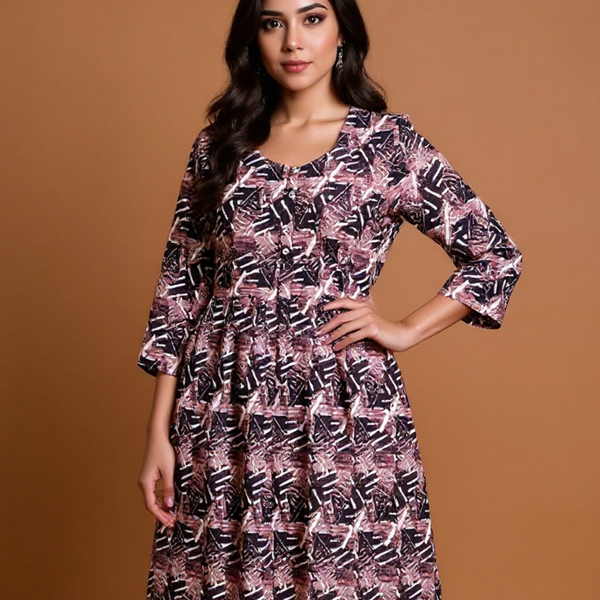 Maternity Wear - Multi Abstract Geometric Print Button-Down Women's Feeding Top