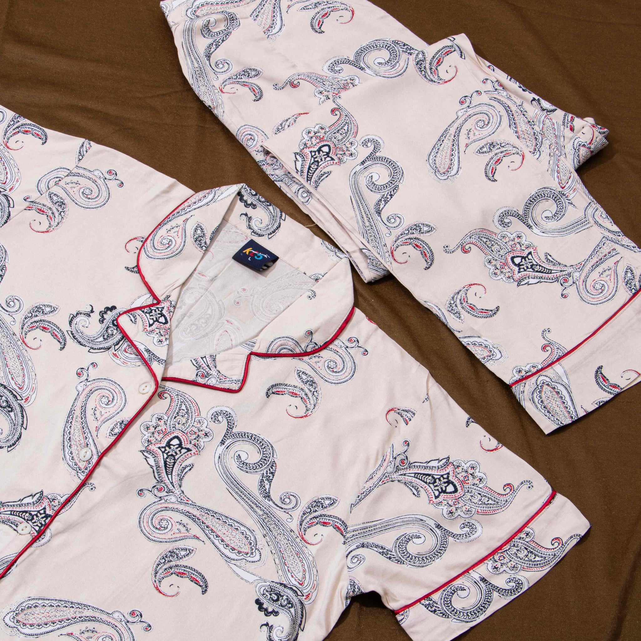 Cream Colour Printed Night Wear