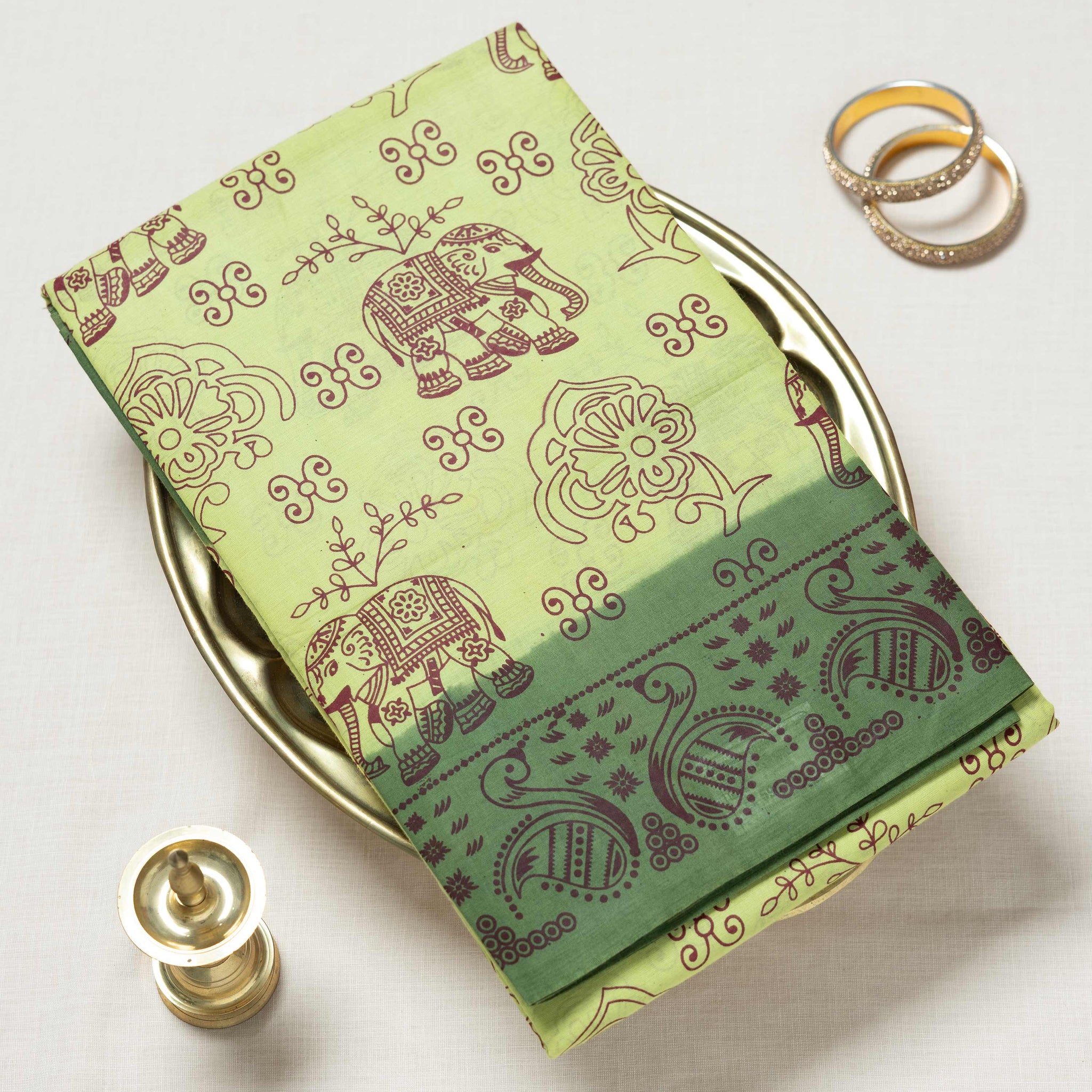 Green Printed Sungudi Cotton Saree