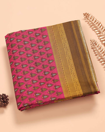 Pink Voile Cotton Saree Without Blouse