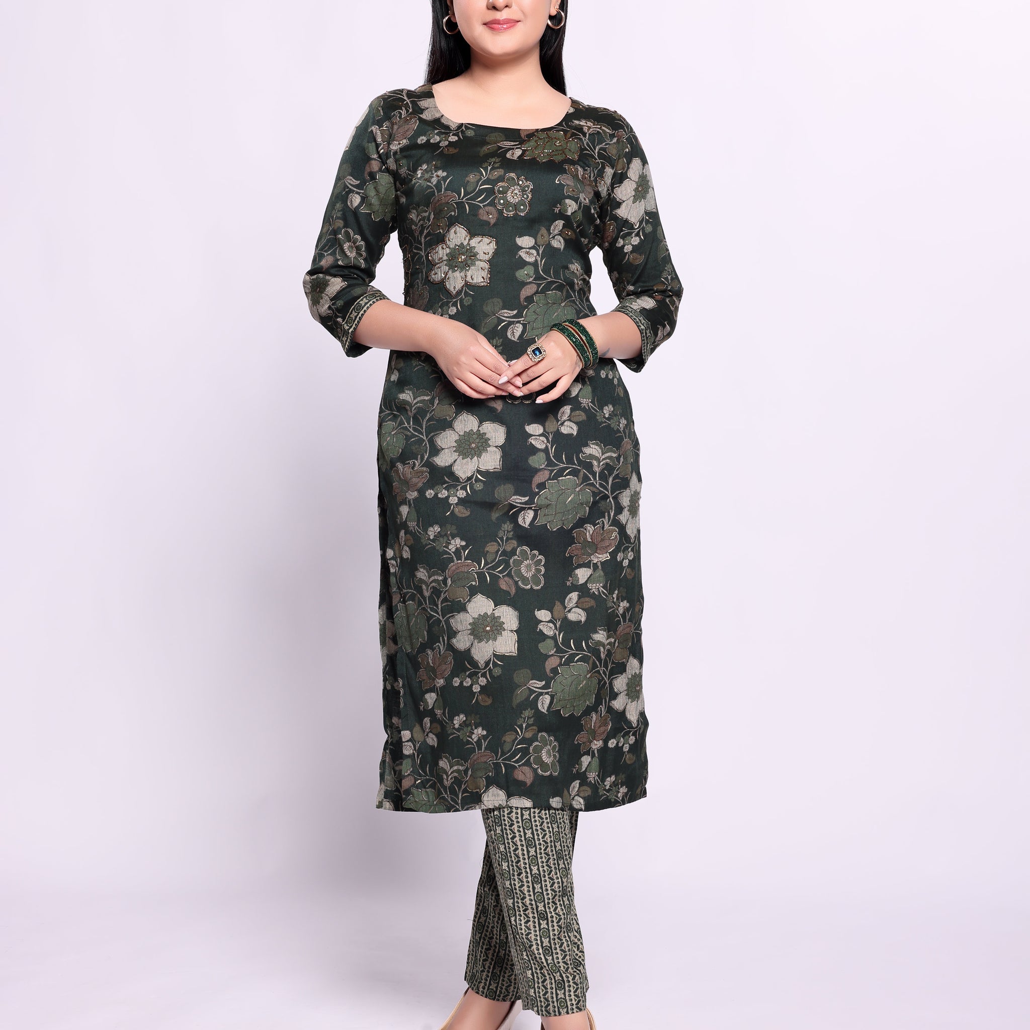 Dark Green Colour Top & Palazzo Set