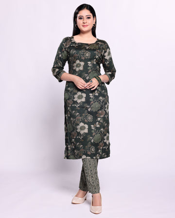 Dark Green Colour Top & Palazzo Set