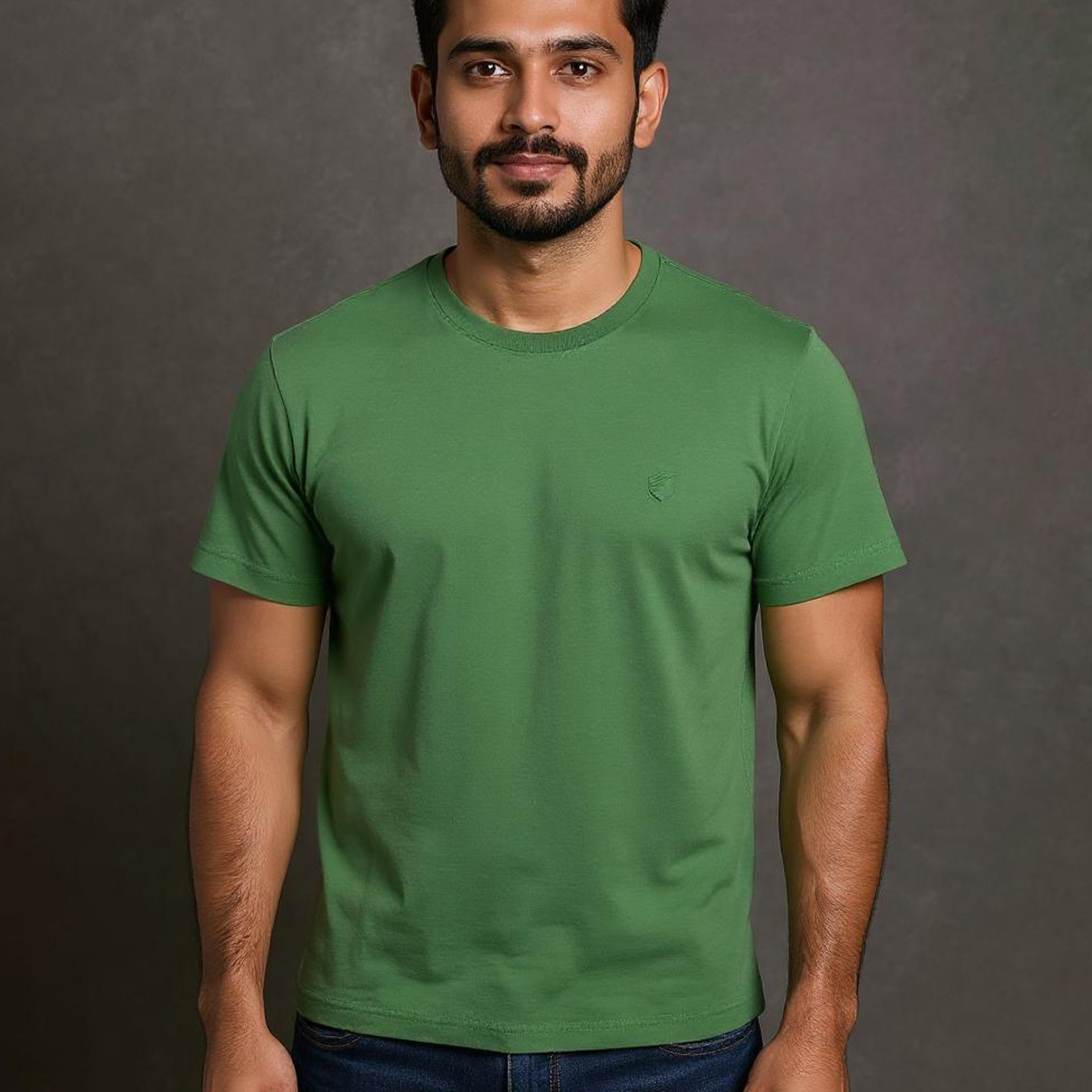 JASE Men's Solid Round Neck Half Sleeve Regular Fit T-Shirt - Green
