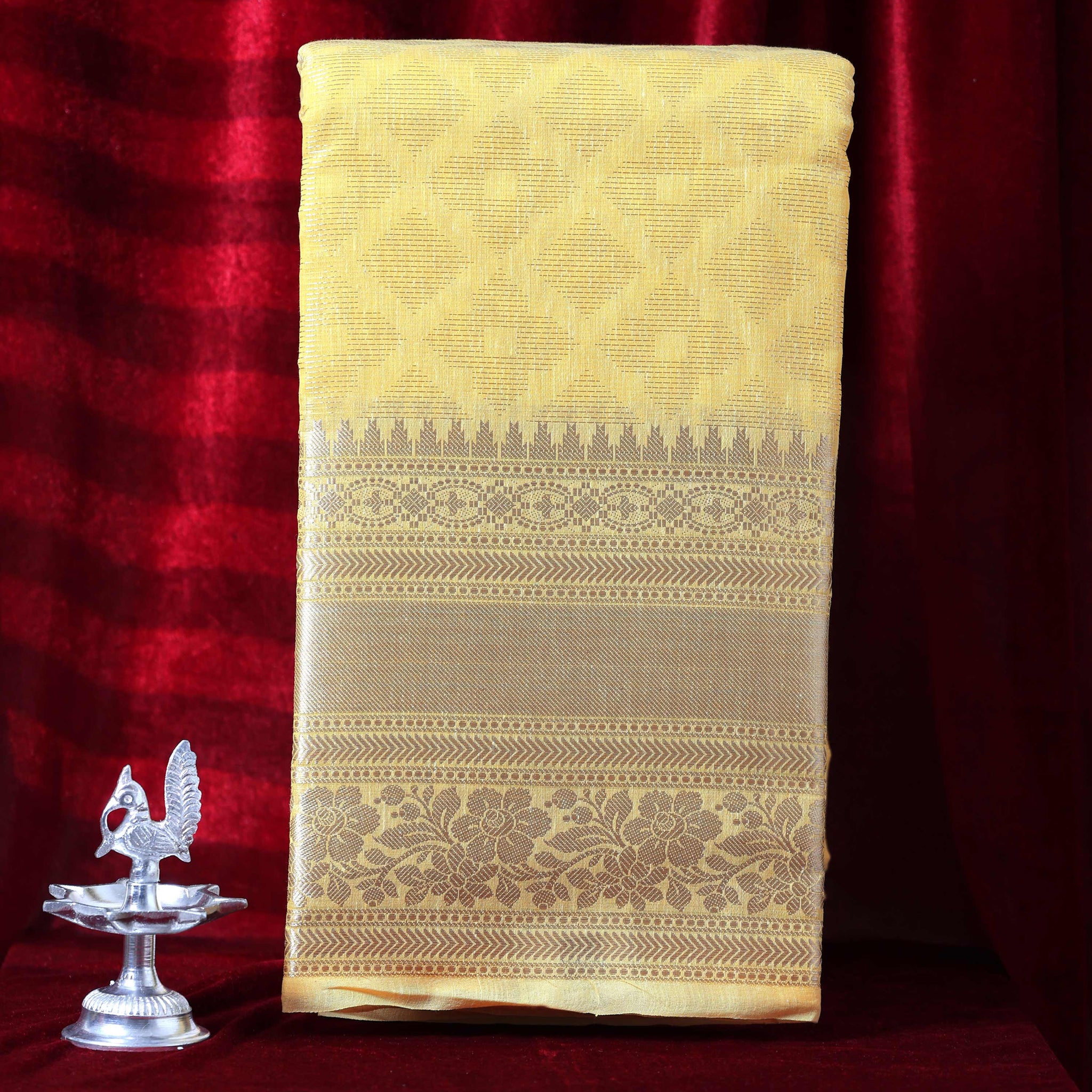 Elegance in Jacquard Design Semi Silk Saree - Yellow